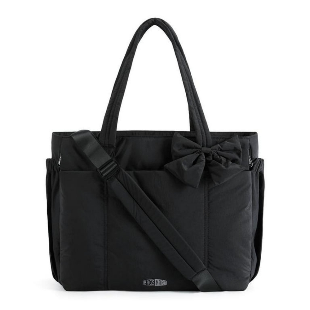 Bagsmart Elegant Black Tote with Bow Accent